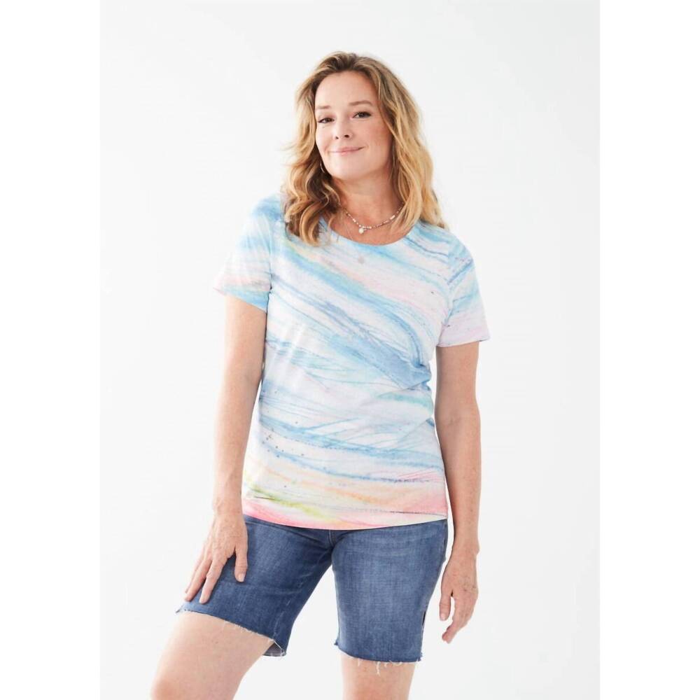 NEW FDJ sandra short sleeve scoop neck knit top in wind